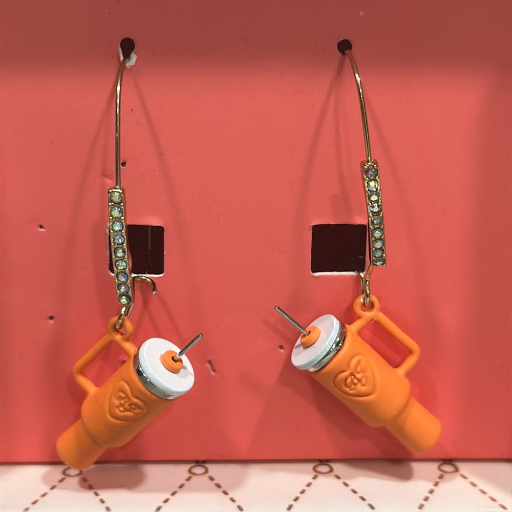 Betsey Johnson Stanley Cup Dangle Drop Earrings Tumbler Pumpkin Spice Orange